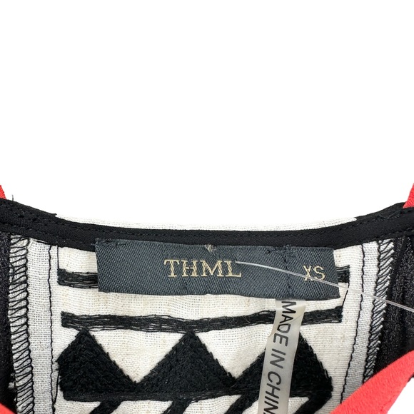 New THML Dress Shift Black Red Embroidered Sleeveless Sheer Unlined - Picture 5 of 7